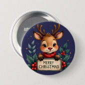 Schattige Kerstrendier met Holly en Teken Ronde Button 7,6 Cm (Voorkant /achterkant)