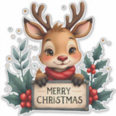 Schattige Kerstrendier met Holly en Teken Sticker (Voorkant)