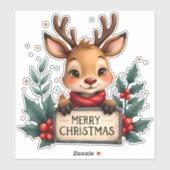 Schattige Kerstrendier met Holly en Teken Sticker (Vel)