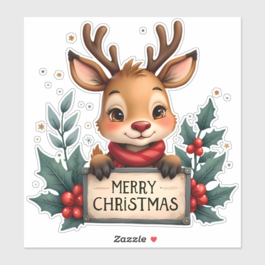 Schattige Kerstrendier met Holly en Teken Sticker (Vel)