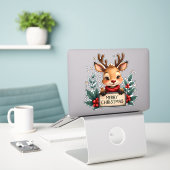 Schattige Kerstrendier met Holly en Teken Sticker (Laptop op bureau)