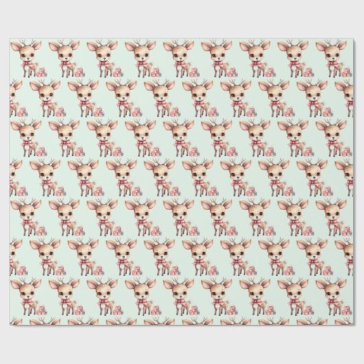 Schattige kerstrendier met kerstcadeaupatroon cadeaupapier (Vlak)