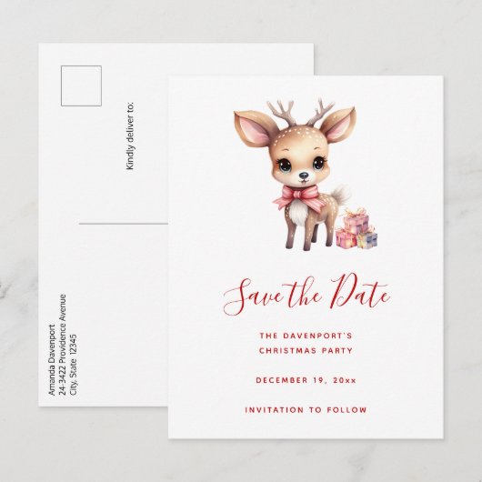 Schattige Kerstrendier met Vakantie Cadeaus Aankondigingskaart (Voorkant / Achterkant)