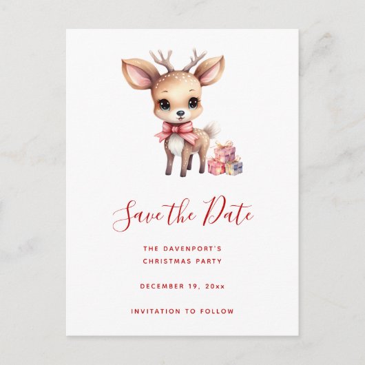 Schattige Kerstrendier met Vakantie Cadeaus Aankondigingskaart (Voorkant)
