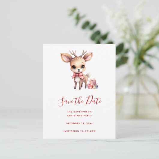 Schattige Kerstrendier met Vakantie Cadeaus Aankondigingskaart (Staand voorkant)