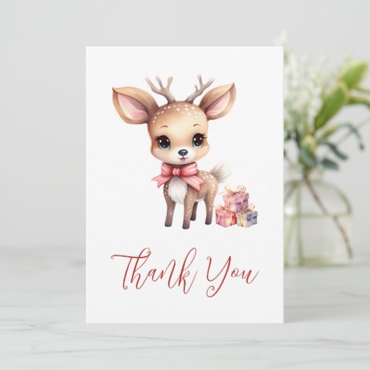 Schattige Kerstrendier met Vakantie Cadeaus Bedankkaart (Staand voorkant)