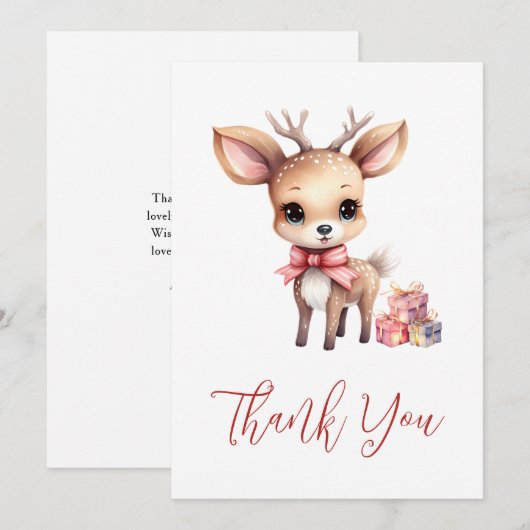 Schattige Kerstrendier met Vakantie Cadeaus Bedankkaart (Voorkant / Achterkant)