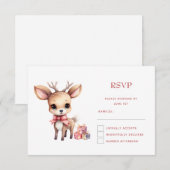 Schattige Kerstrendier met Vakantie Cadeaus RSVP Kaartje (Voorkant / Achterkant)
