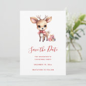 Schattige Kerstrendier met Vakantie Cadeaus Save The Date (Staand voorkant)