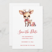 Schattige Kerstrendier met Vakantie Cadeaus Save The Date (Voorkant / Achterkant)