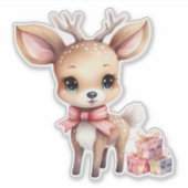 Schattige Kerstrendier met Vakantie Cadeaus Sticker (Voorkant)