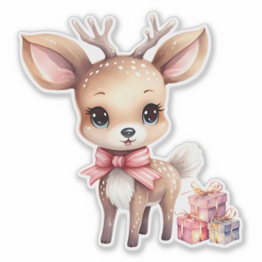 Schattige Kerstrendier met Vakantie Cadeaus Sticker (Voorkant)