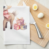 Schattige Kerstrendier met Vakantie Cadeaus Theedoek (Quarter Fold)