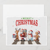 Schattige Kerstrendier Santa Snowman Feestdagenkaart (Voorkant / Achterkant)