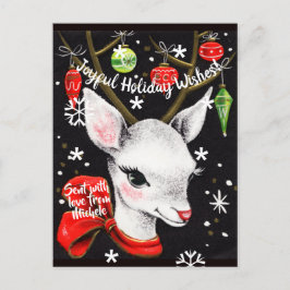 Schattige Kerstrendier Vintage Afbeelding Briefkaa Feestdagenkaart