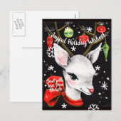 Schattige Kerstrendier Vintage Afbeelding Briefkaa Feestdagenkaart (Voorkant / Achterkant)