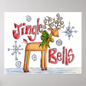 Schattige Kerstrendieren, Jingle Bells Sneeuwvlokk Poster (Voorkant)