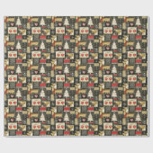 Schattige kerstrendierpatroon cadeaupapier (Vlak)