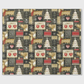 Schattige kerstrendierpatroon cadeaupapier (Vlak)