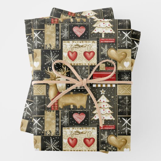 Schattige kerstrendierpatroon inpakpapier vel (In situ)