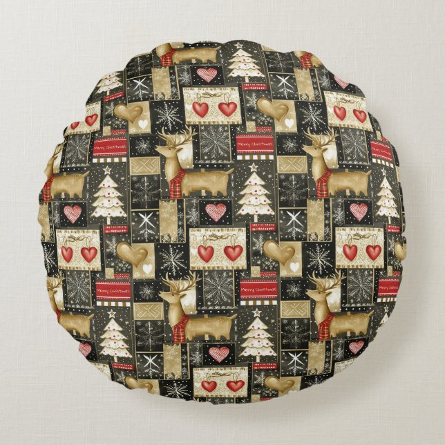 Schattige kerstrendierpatroon rond kussen (Voorkant)