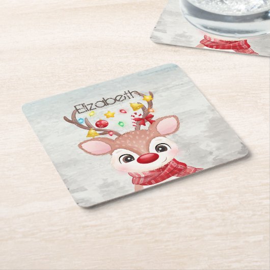 Schattige kerstrendierster kartonnen onderzetters (Schuin)