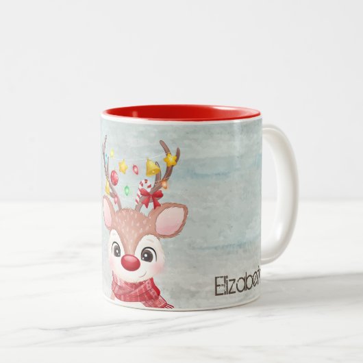 Schattige kerstrendierster tweekleurige koffiemok (Voorkant rechts)