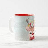Schattige kerstrendierster tweekleurige koffiemok (Voorkant links)