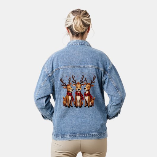 Schattige Kerstrendiertrio met gepleisterde sjaals Denim Jacket (Model)