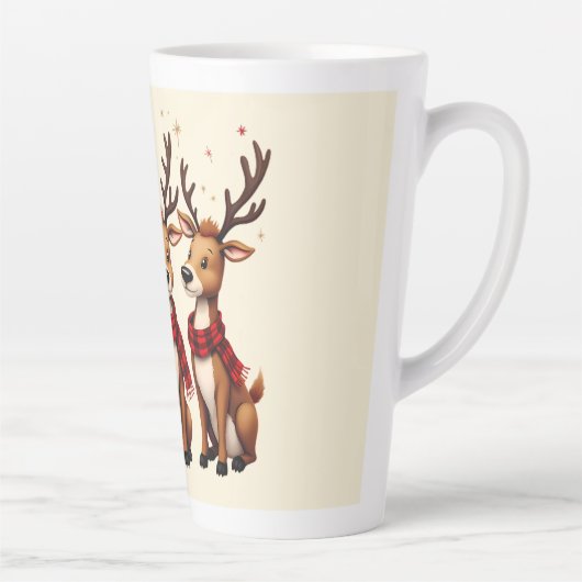 Schattige Kerstrendiertrio met gepleisterde sjaals Latte Mok (Rechts)