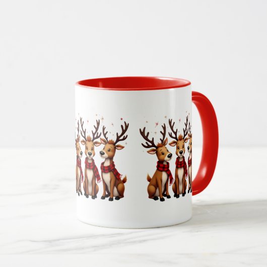 Schattige Kerstrendiertrio met gepleisterde sjaals Mok (Voorkant rechts)