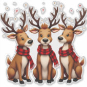 Schattige Kerstrendiertrio met gepleisterde sjaals Sticker (Voorkant)