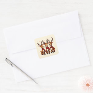 Schattige Kerstrendiertrio met gepleisterde sjaals Vierkante Sticker