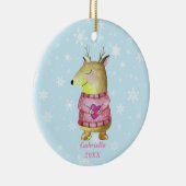 Schattige kerstrendierziekte met een roze trui keramisch ornament (Rechts)