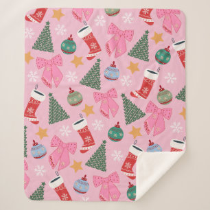 Schattige kerstroze sherpa deken