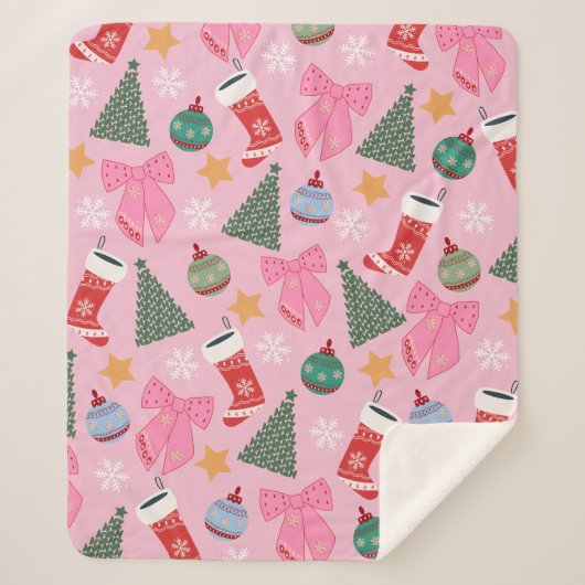 Schattige kerstroze sherpa deken (Voorkant)