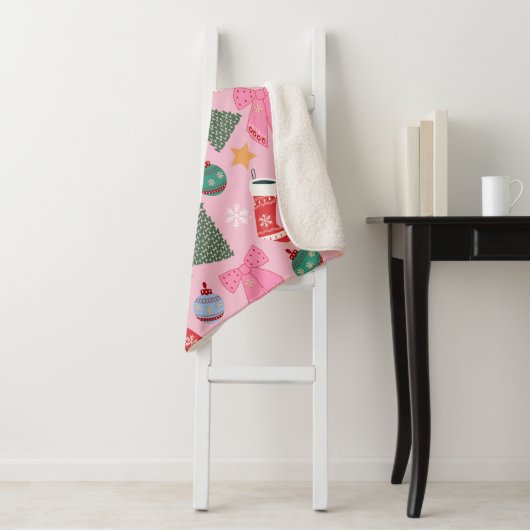Schattige kerstroze sherpa deken (In situ)