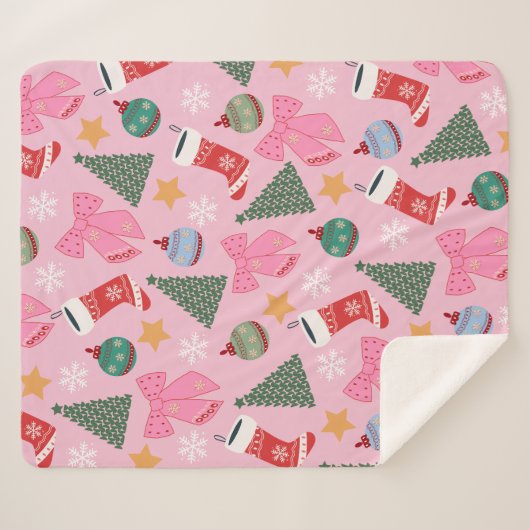 Schattige kerstroze sherpa deken (Voorkant (horizontaal))
