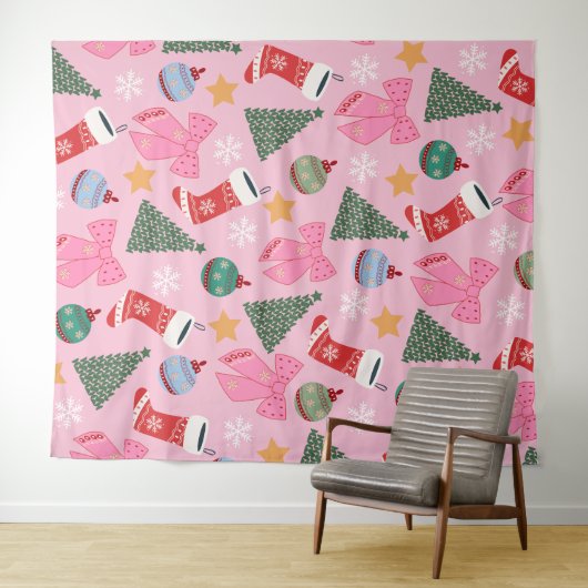 Schattige kerstroze wandkleed (In Situ (horizontaal))