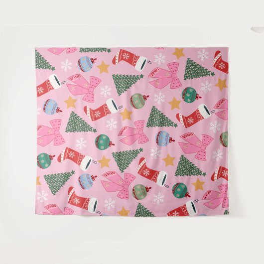 Schattige kerstroze wandkleed (Voorkant (horizontaal))