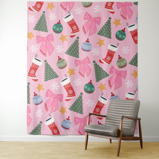 Schattige kerstroze wandkleed (In situ)