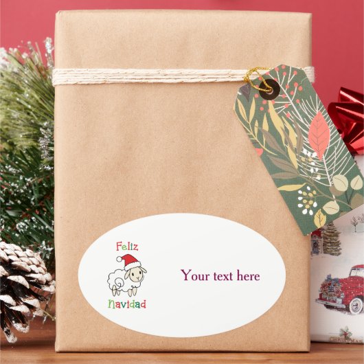 Schattige Kerstschaap – Feliz Navidad Ovale Sticker (Feestdagen)