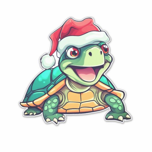 Schattige Kerstschildpad - Grappige Vakantiedierku Sticker (Voorkant)