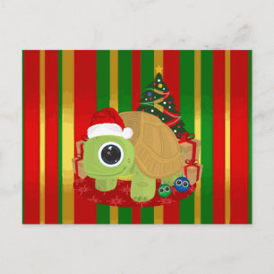 Schattige Kerstschildpad Klassiek Rood Groen Goud Briefkaart