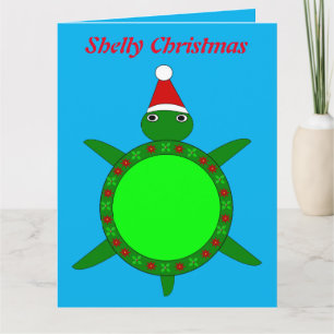Schattige Kerstschildpad met Bloemrijke Schelp Kaart