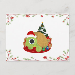 Schattige Kerstschildpad met Festieve Misteletoe Briefkaart