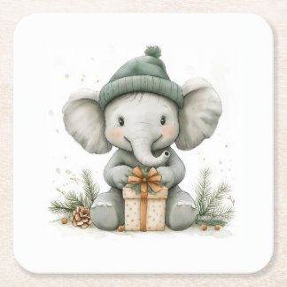 Schattige Kerstserie Baby Elephant Kartonnen Onderzetters
