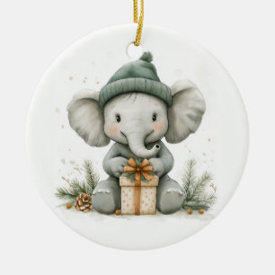 Schattige Kerstserie Baby Elephant Keramisch Ornament