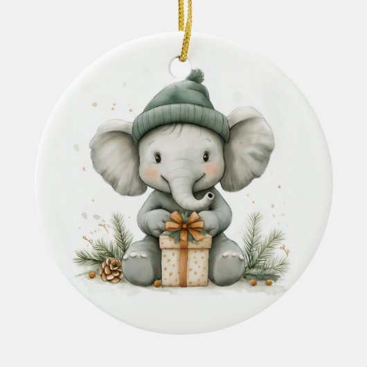 Schattige Kerstserie Baby Elephant Keramisch Ornament (Voorkant)