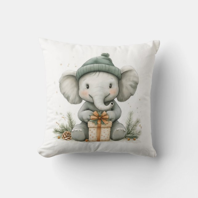 Schattige Kerstserie Baby Elephant Kussen (Voorkant)